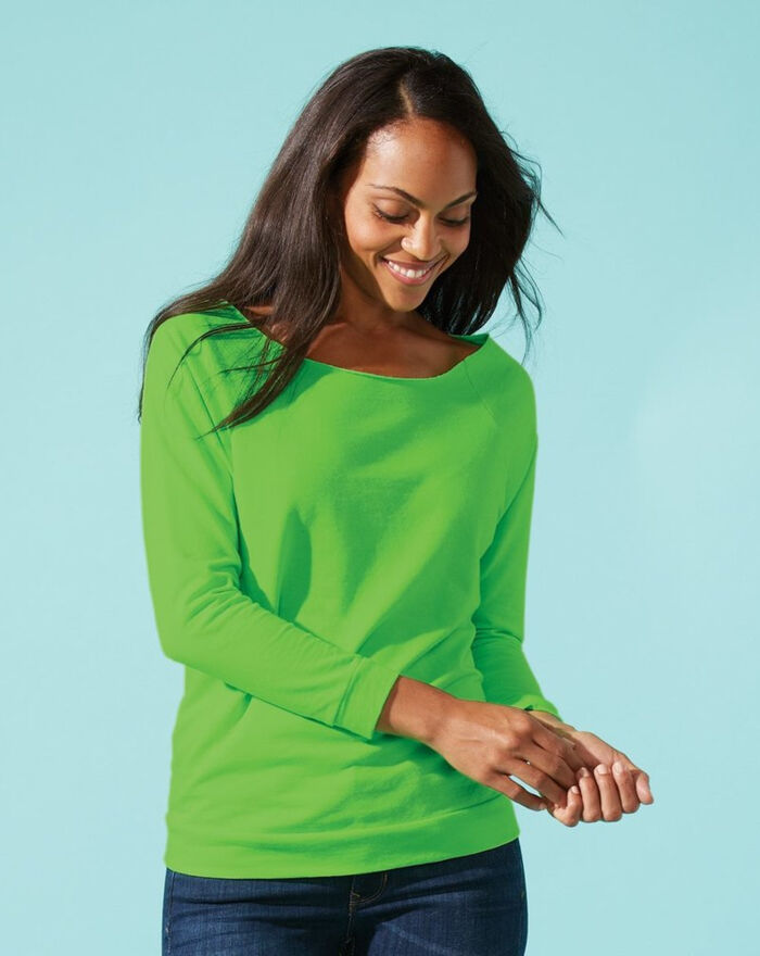 Women's Terry Raw Edge Three-Quarter Sleeve Raglan Thumbnail